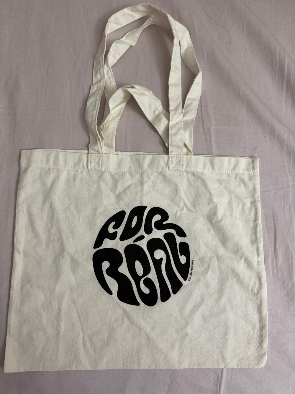 Realisation Par Canvas Tote Bag with Black Logo - Cream